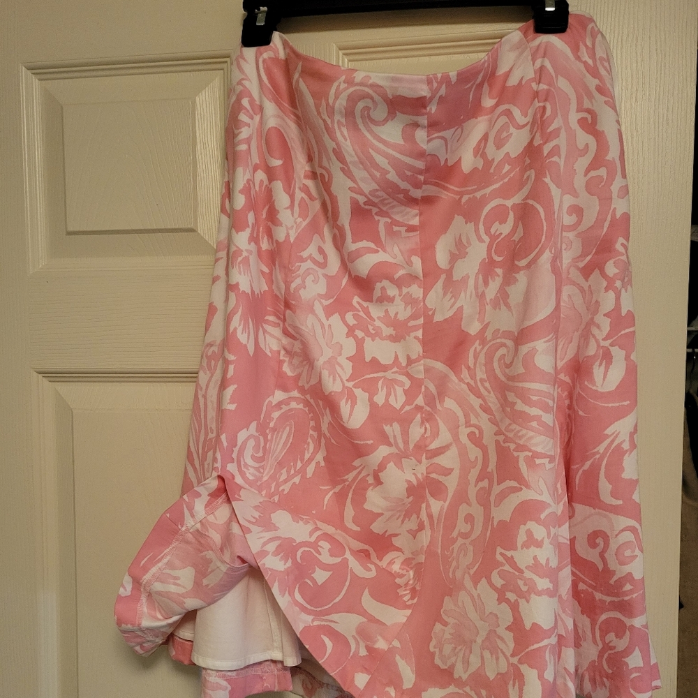 Chaps cotton gored skirt, size 12, pink, white